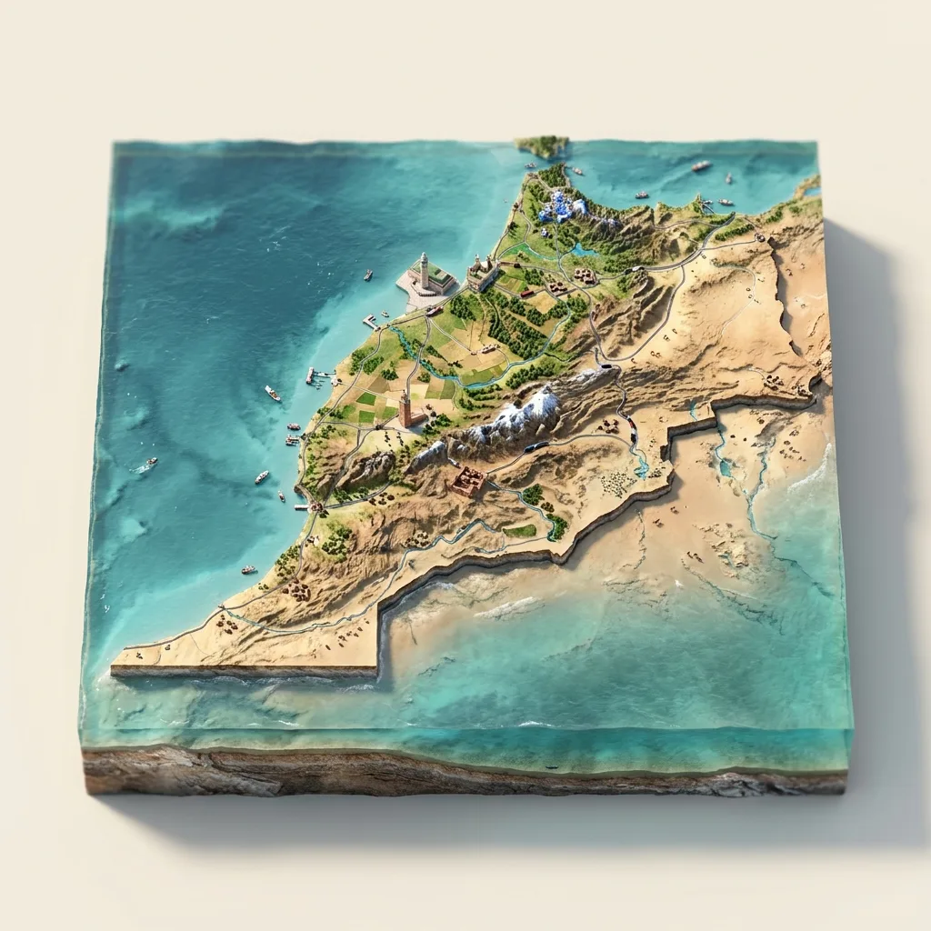 Marokas — 3D žemėlapio diorama