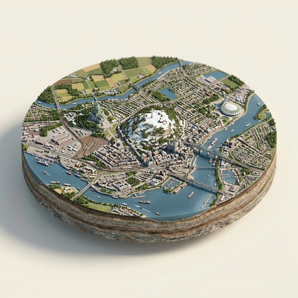Monrealis — 3D žemėlapio diorama su būdingais orientyrais