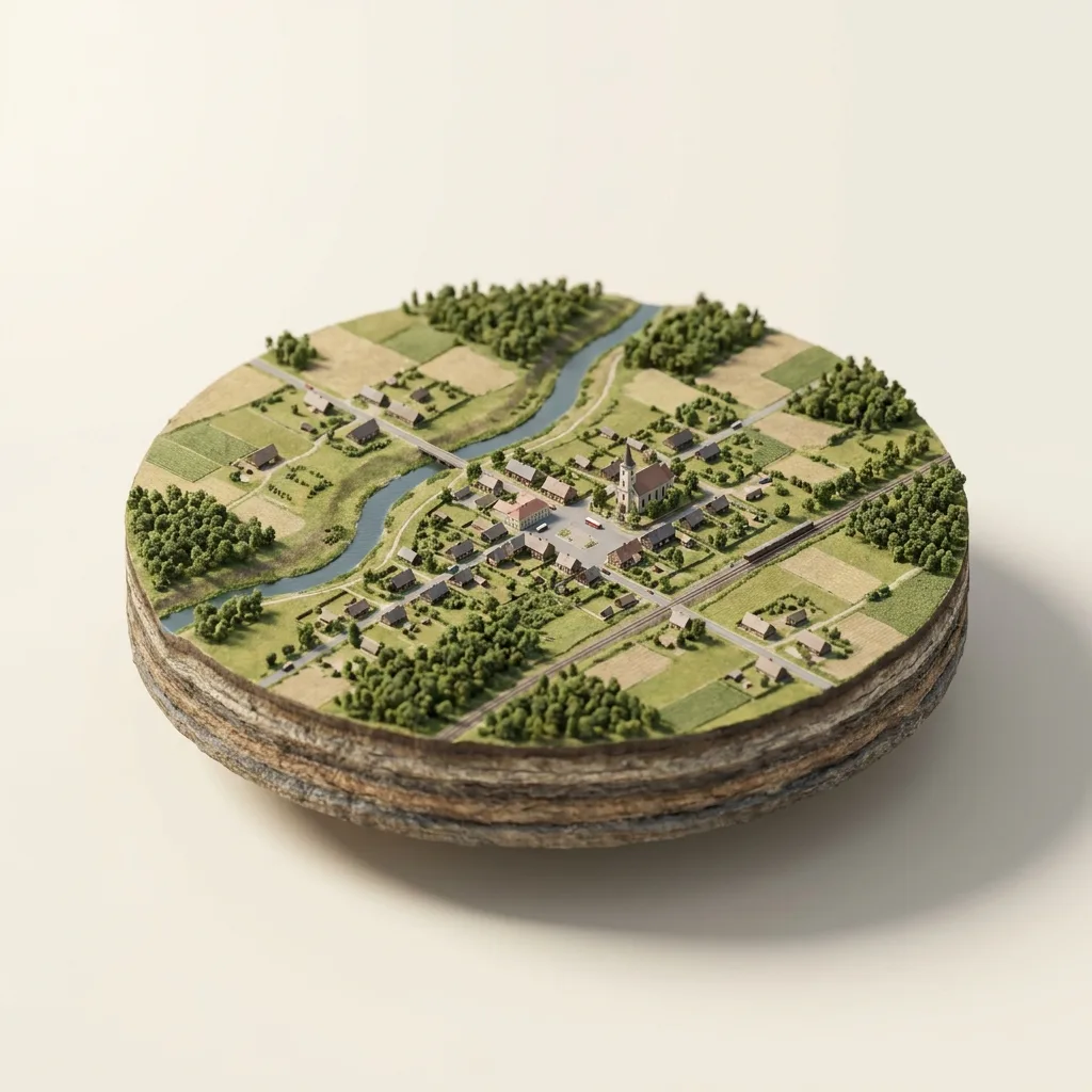 Šėta — 3D žemėlapio diorama su būdingais orientyrais