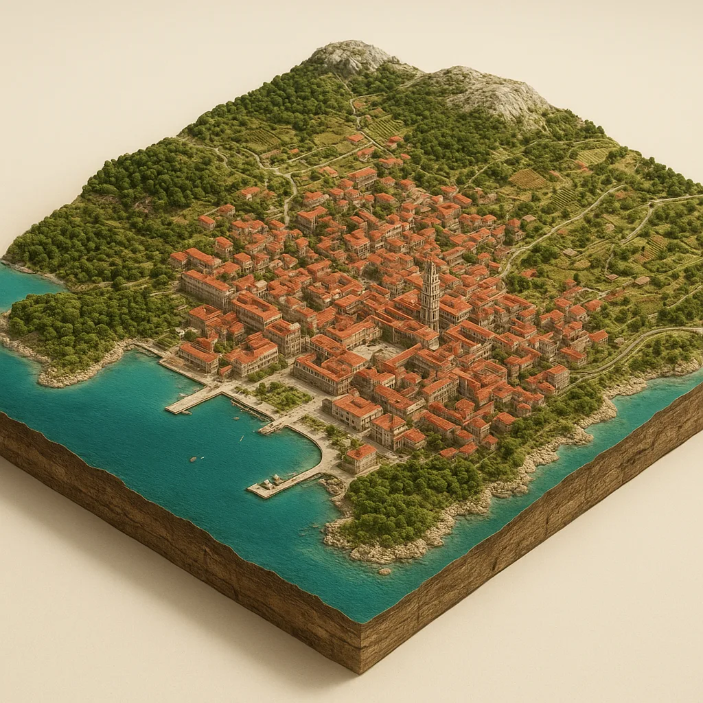 Splitas — 3D žemėlapio diorama su būdingais orientyrais