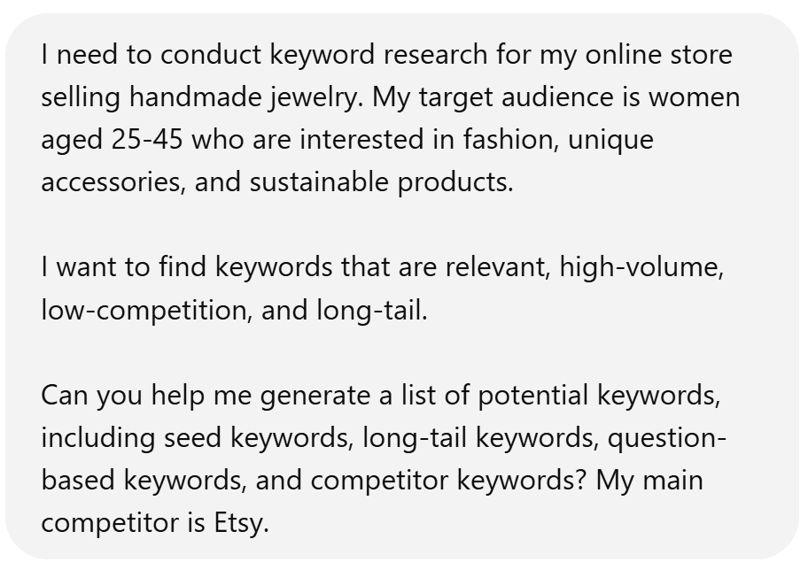 Unlock hidden keyword gems! Adapt this example ChatGPT prompt for your business.