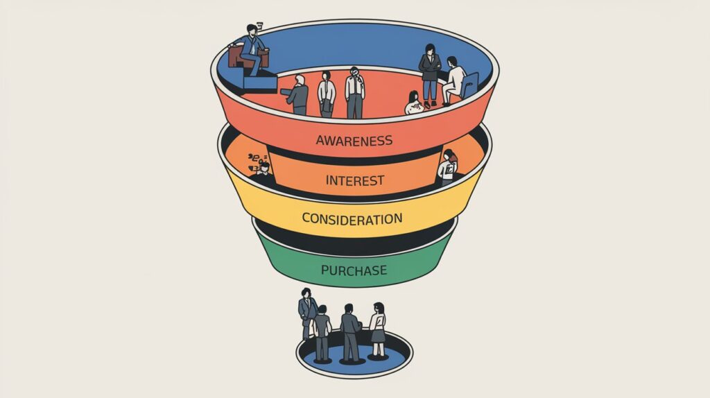 The 4 stages of a B2B marketing funnel.