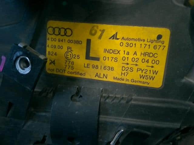 Left Headlight AUDI Audi a8 2000 GF-4DAQF 4D0941003BC — photo 4