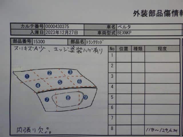 Trunk Panel TOYOTA Belta 2005 DBA-SCP92 — photo 7