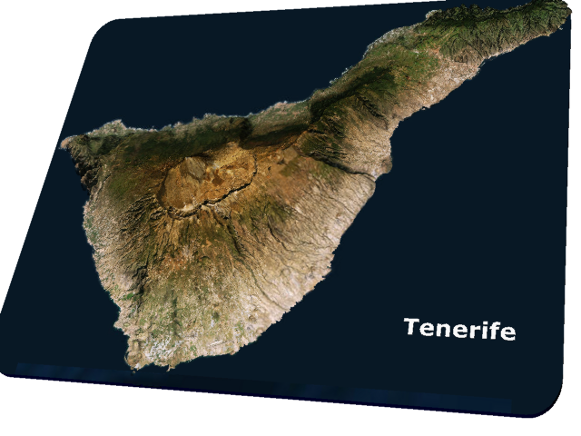 Tenerife
Canary Islands
Teneriffa
3x vert. exagg. 3d printed landprint terrain map topographic relief
		visualization raised spatial landscape diorama aerial bespoke geo
		mapping carteinrilievo