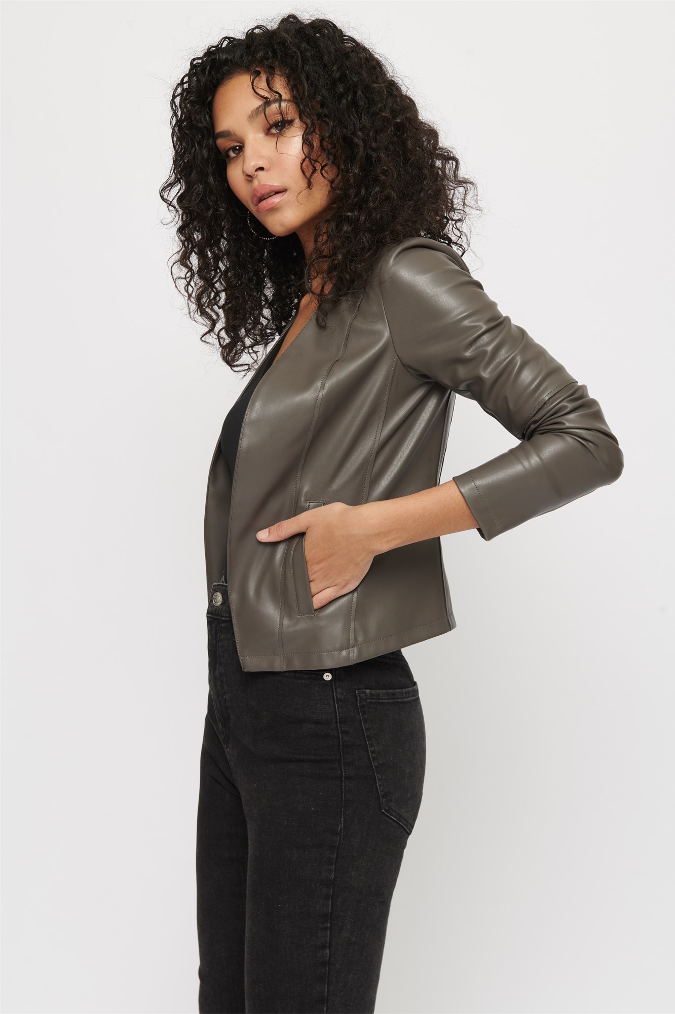 Open Front Faux Leather Jacket Dynamite