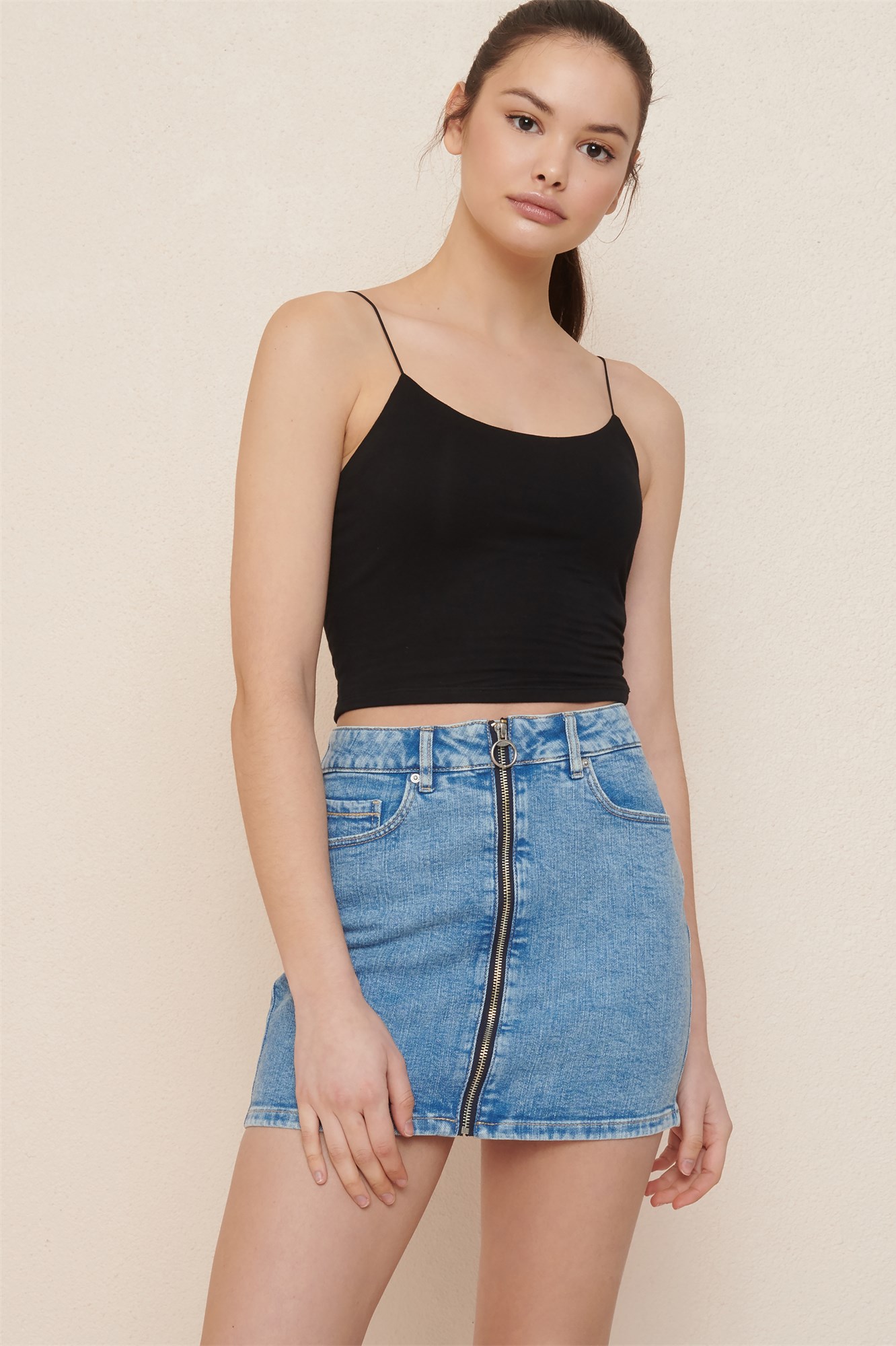 Zip Front Denim Skirt