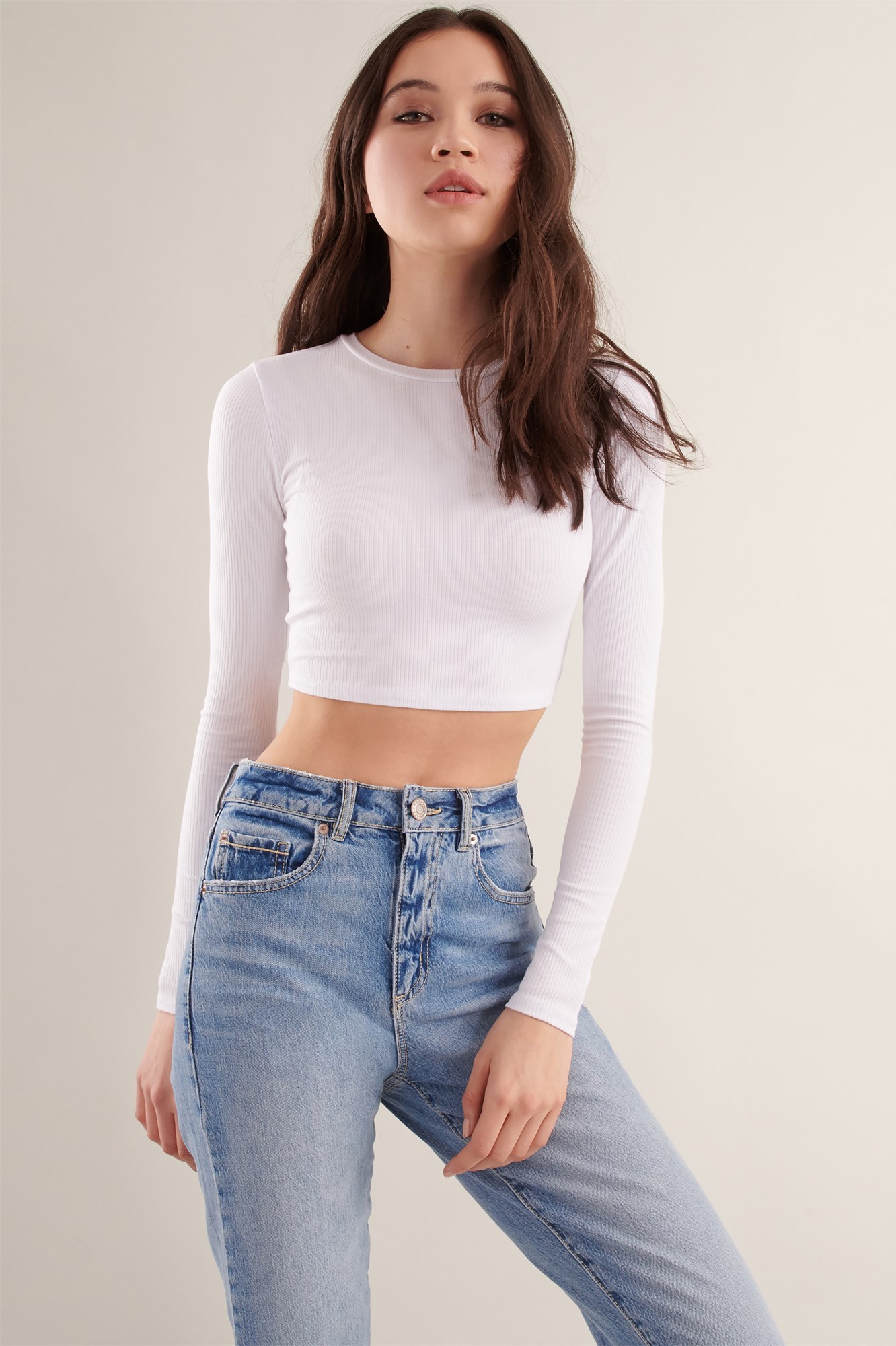 Long Sleeve Ribbed Crop Top 7639