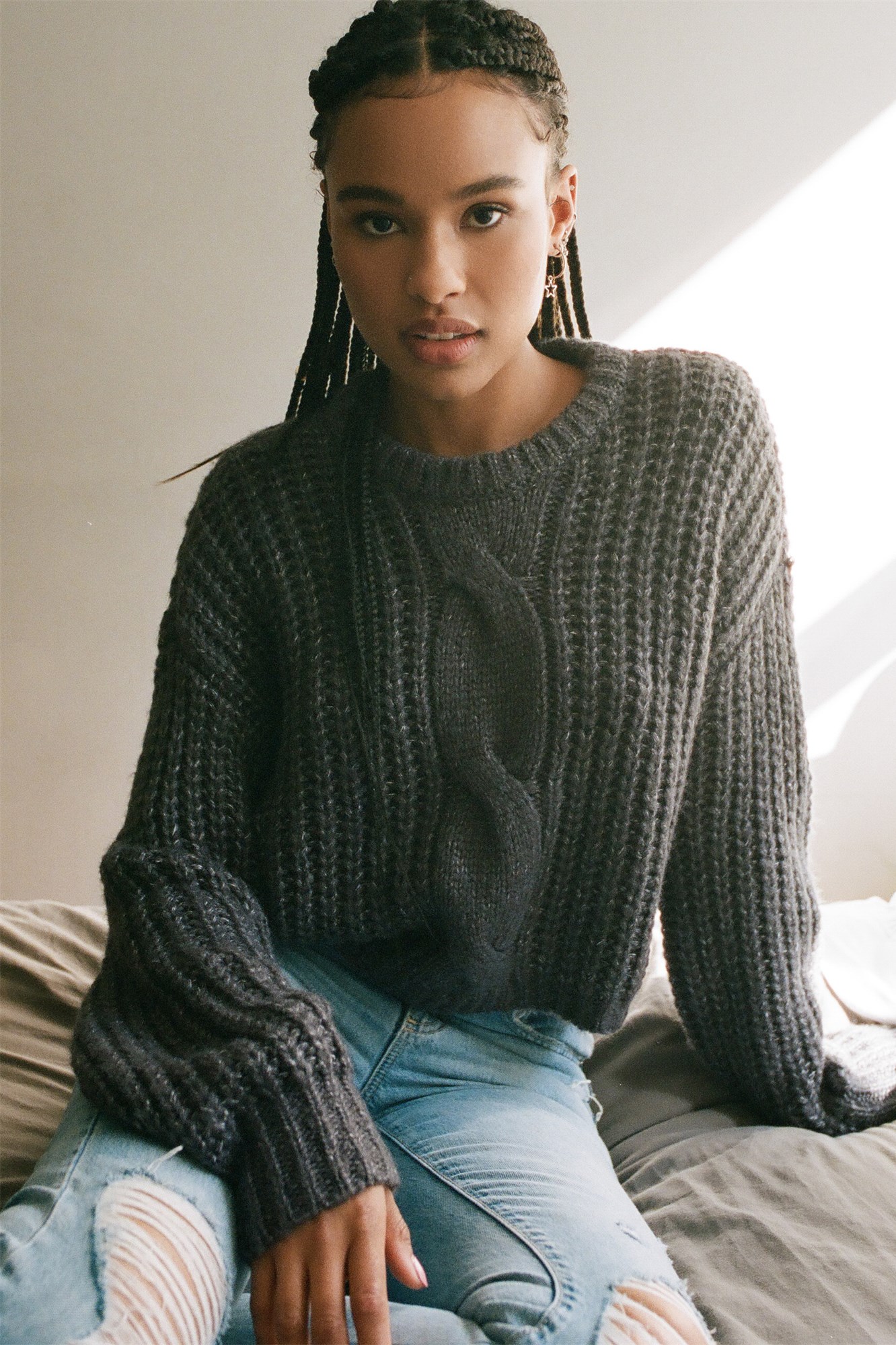 Crew Neck Cable Knit Sweater