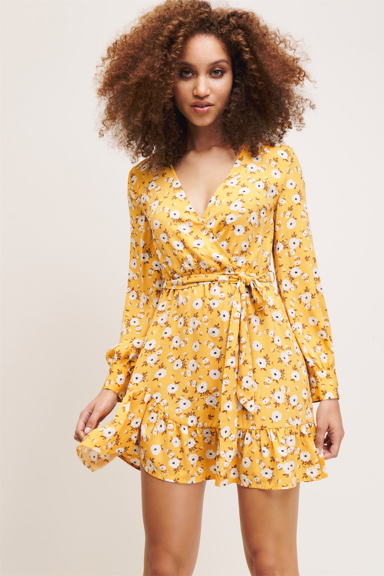 wrap dress with ruffle hem