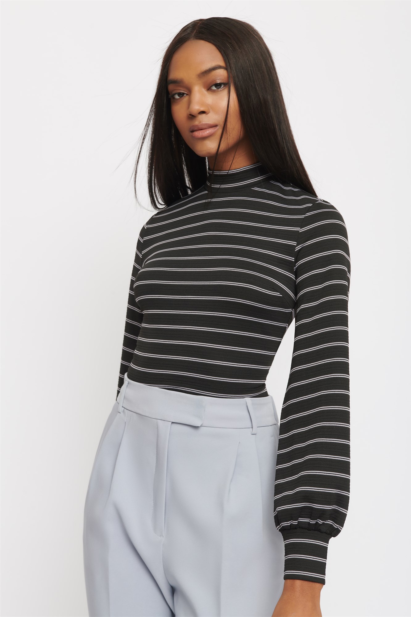 Striped Mock Neck Top