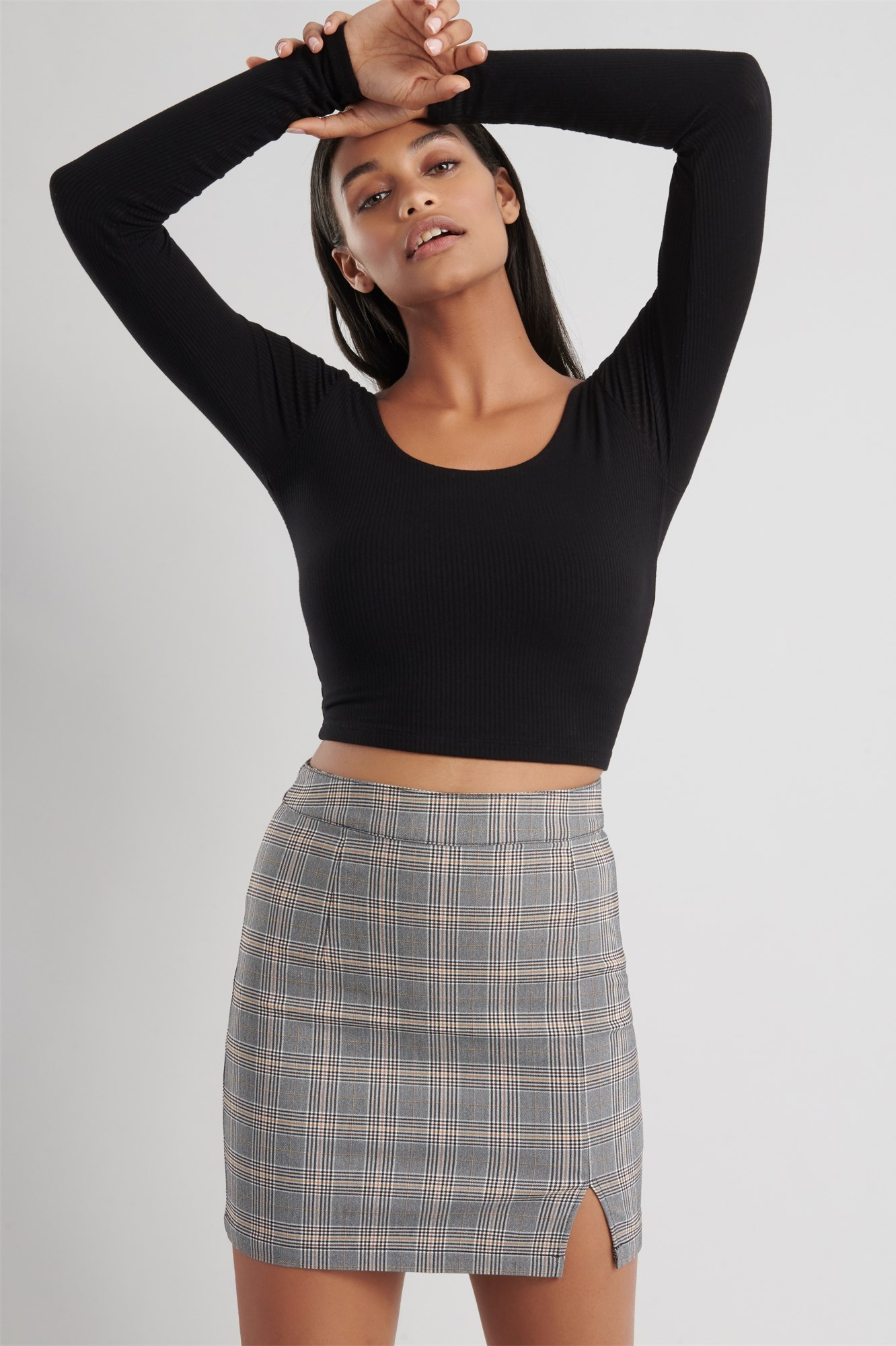 Plaid Skirt With Slit