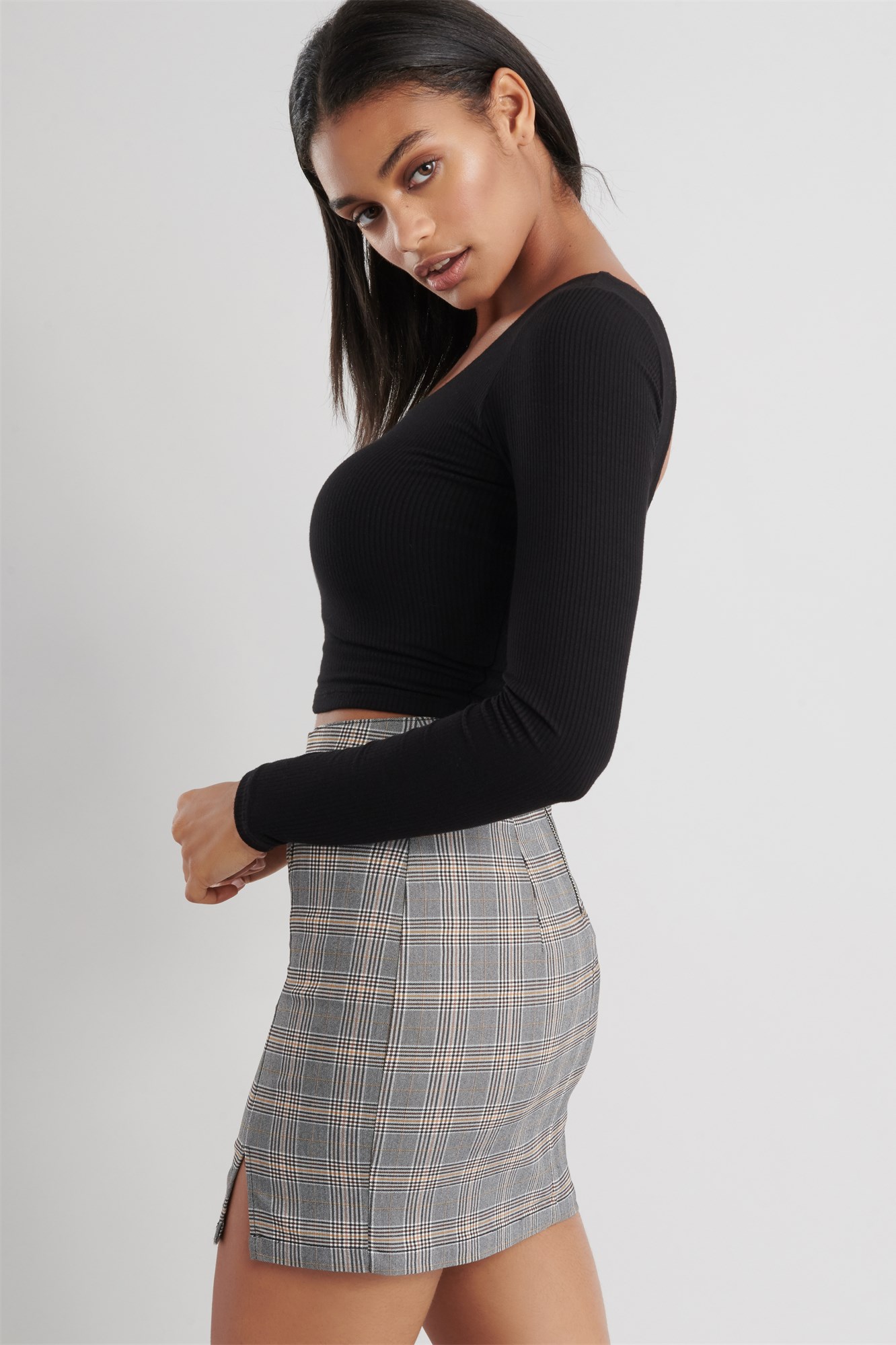 Plaid Skirt With Slit