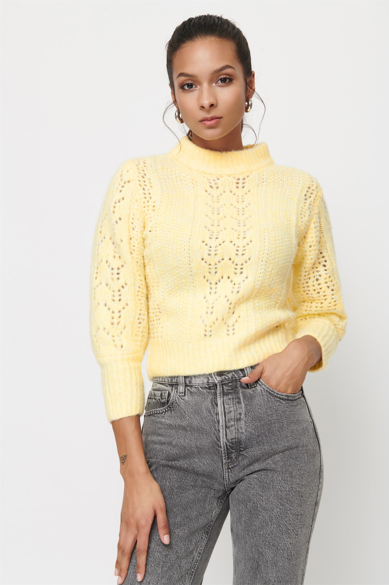 Crew Neck Pointelle Sweater