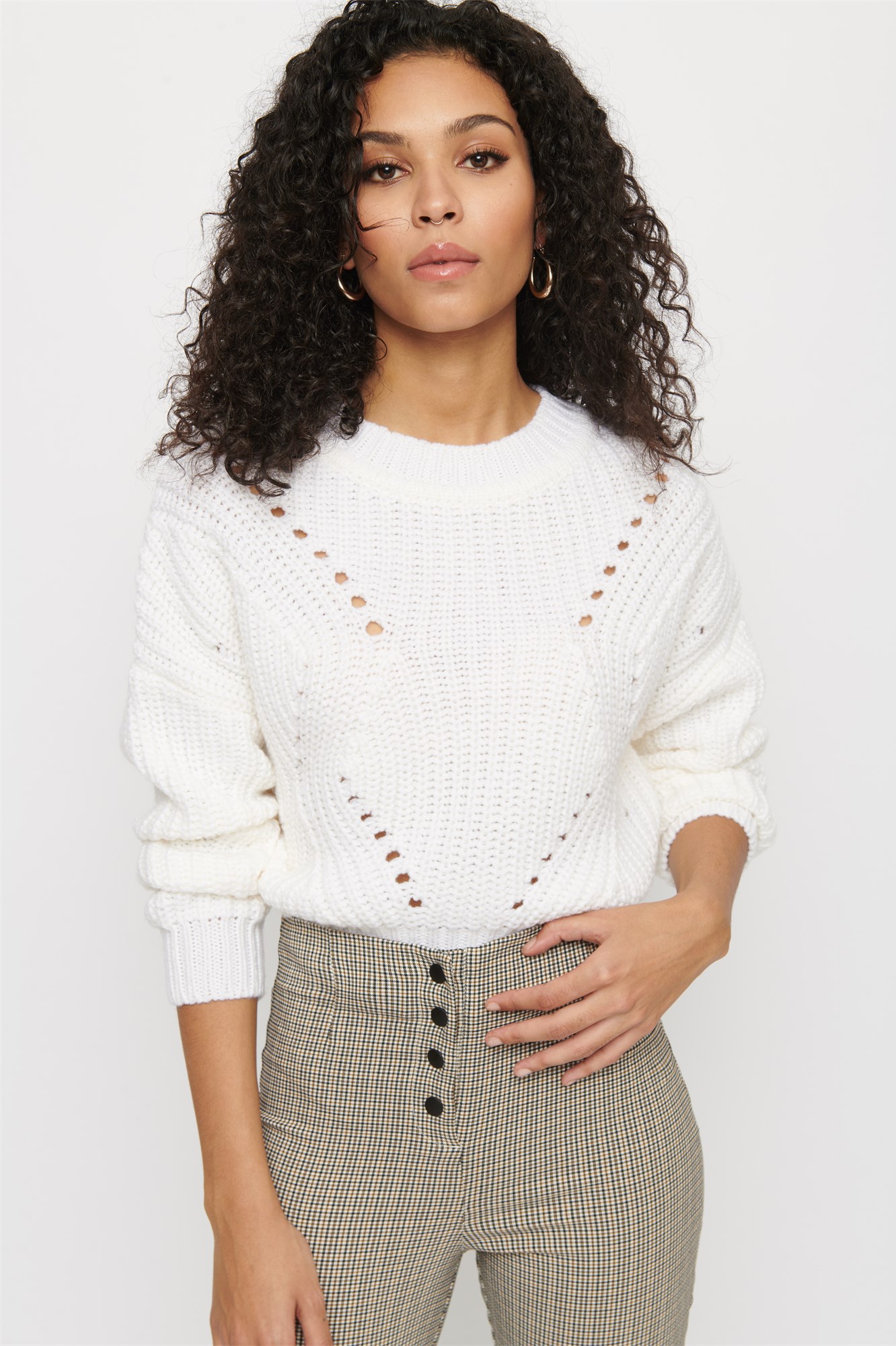 Pointelle Mock Neck Sweater