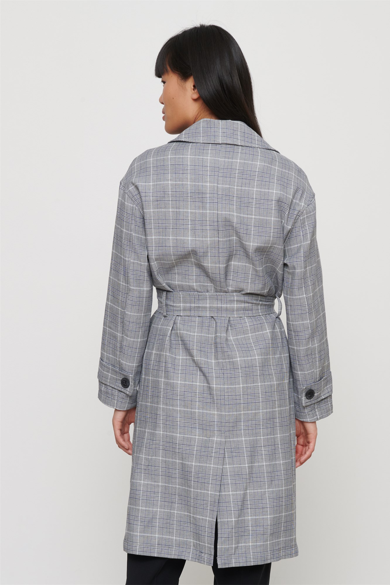 Belted Plaid Trench Coat