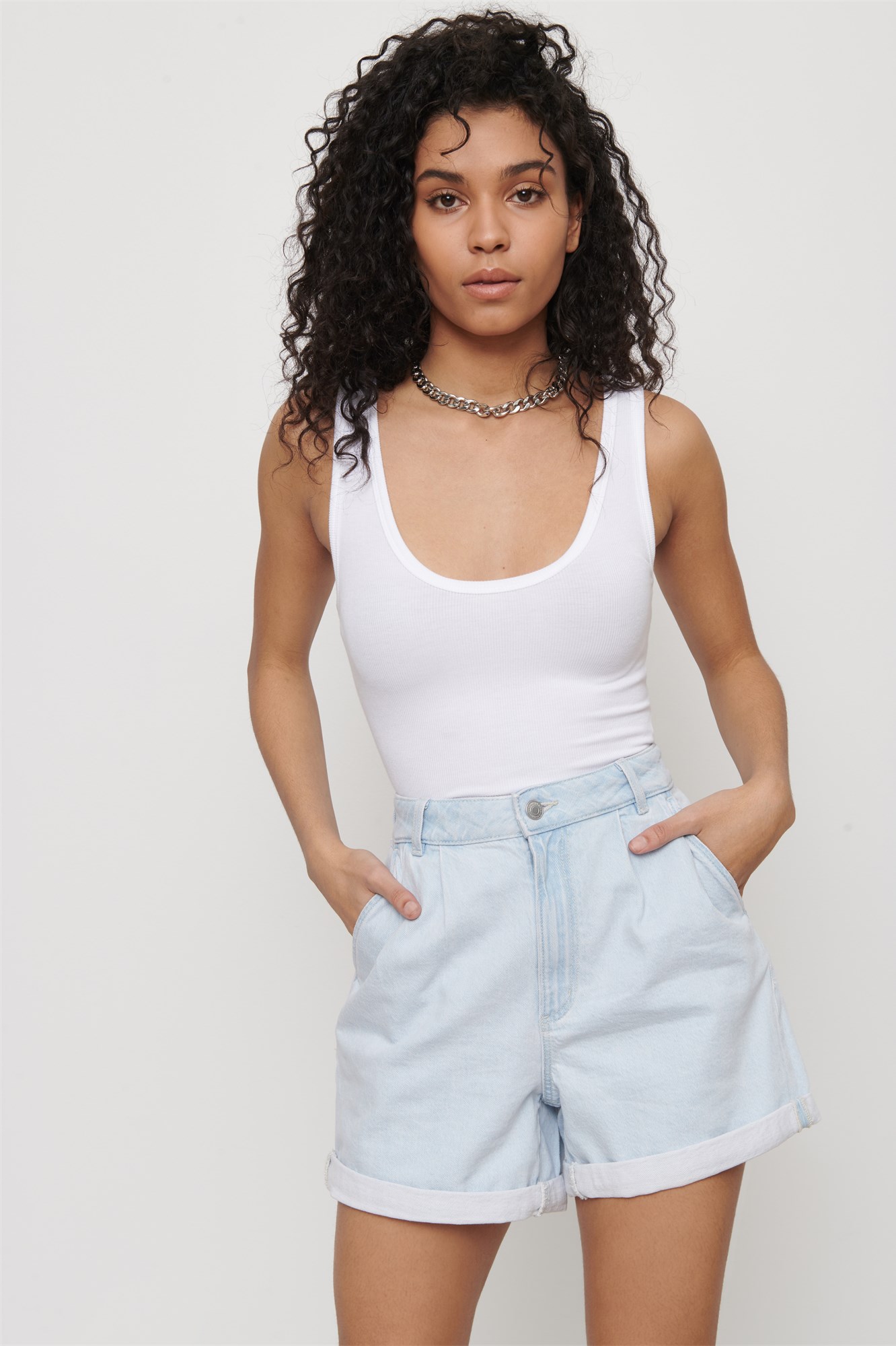 ETHOS | Ultra High Waist Pleated Jean Shorts