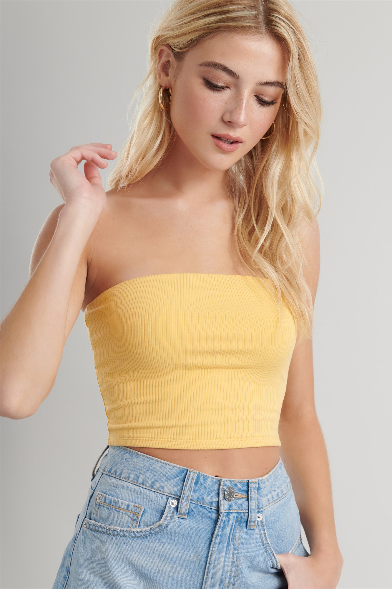 yellow ribbed tube top