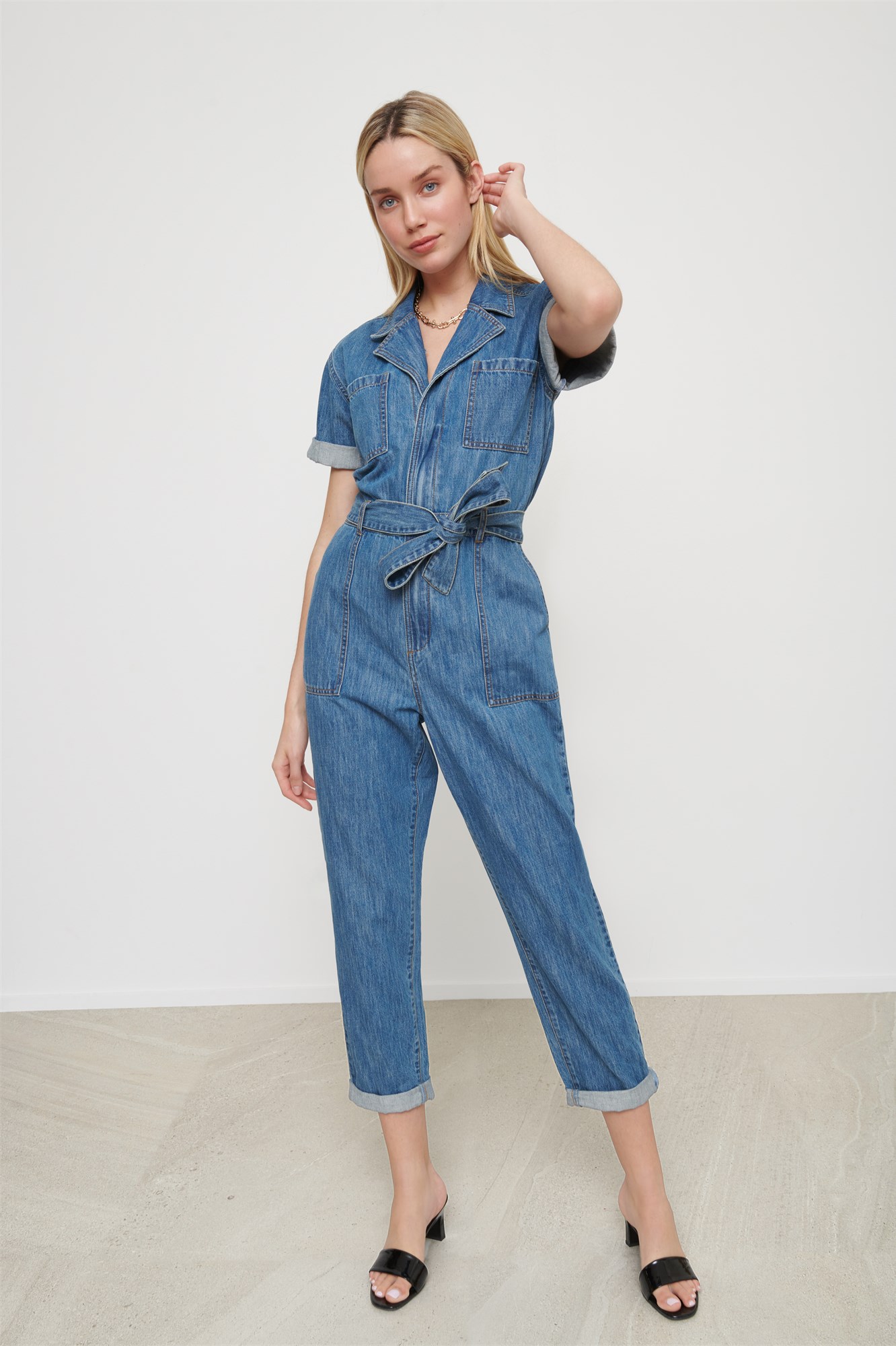 Short Sleeve Denim Jumpsuit 