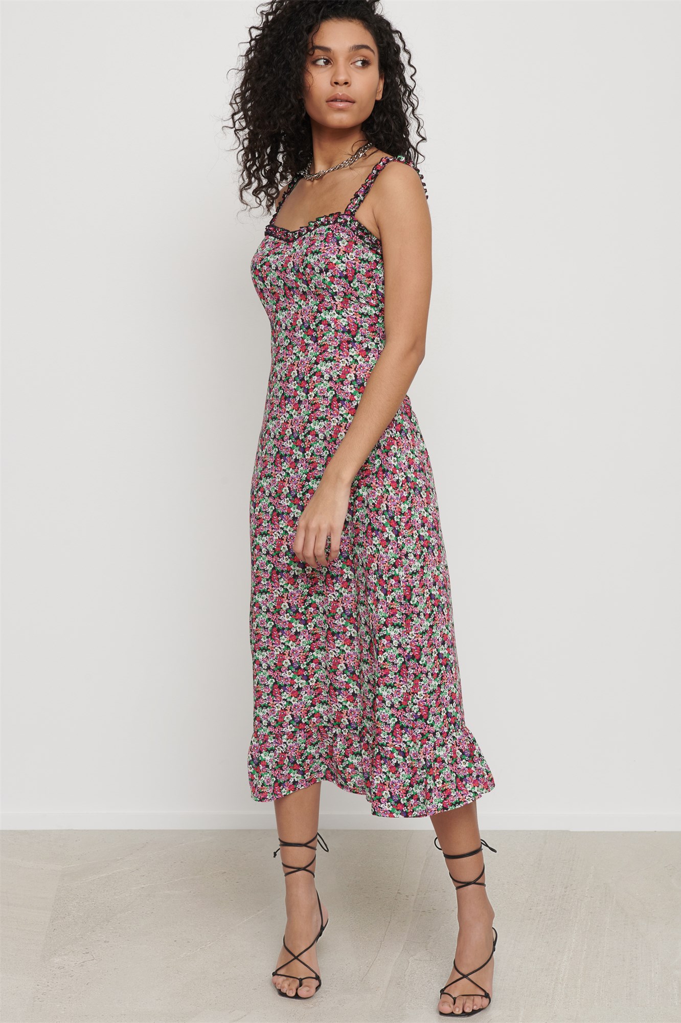 Printed Maxi Dress with Frill