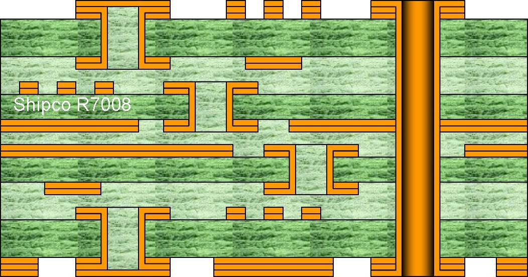  R7008 – 8 layer,  2 buried via layers  3-4 & 5-6 and  blind  vias L1-L2 & L7-L8