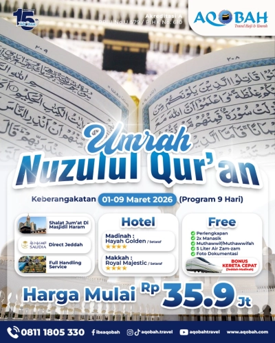 UMRAH NUZULUL QUR’AN 01 – 09 MARET 2026 (9 Hari)