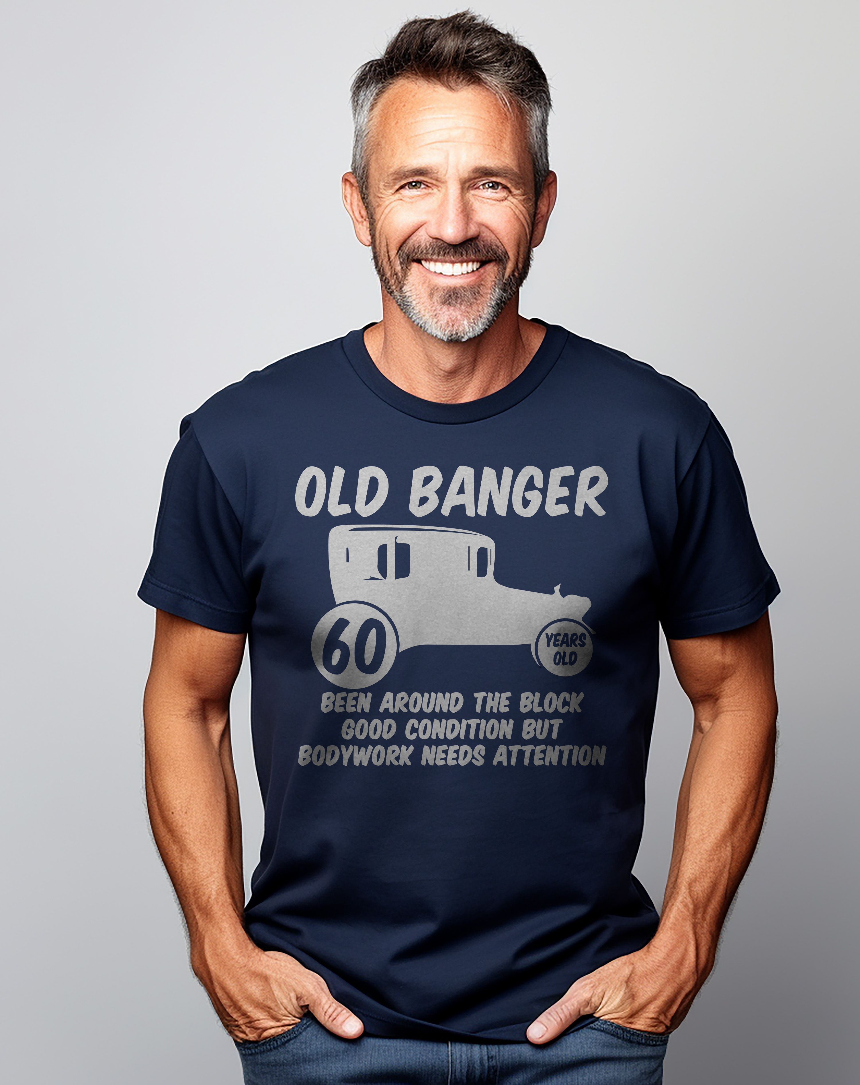 Old Banger 60 t-shirt - Funny and Nostalgic! Retro vibes, Unisex Printed Design. - Picture 31 of 36