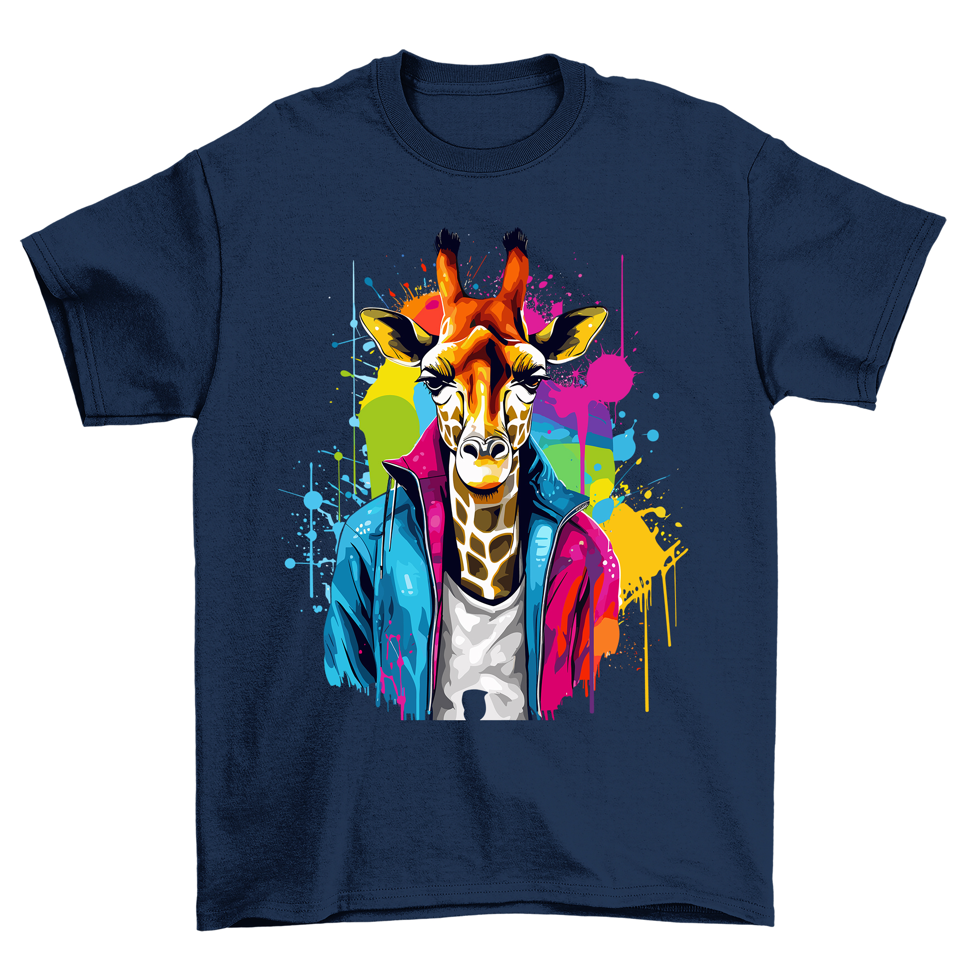 Camiseta Diseño Goteo Pintura Hombre Jirafa - ¡Divertida y Salvaje! Camiseta Divertida, Unisex Pr - Imagen 25 de 38