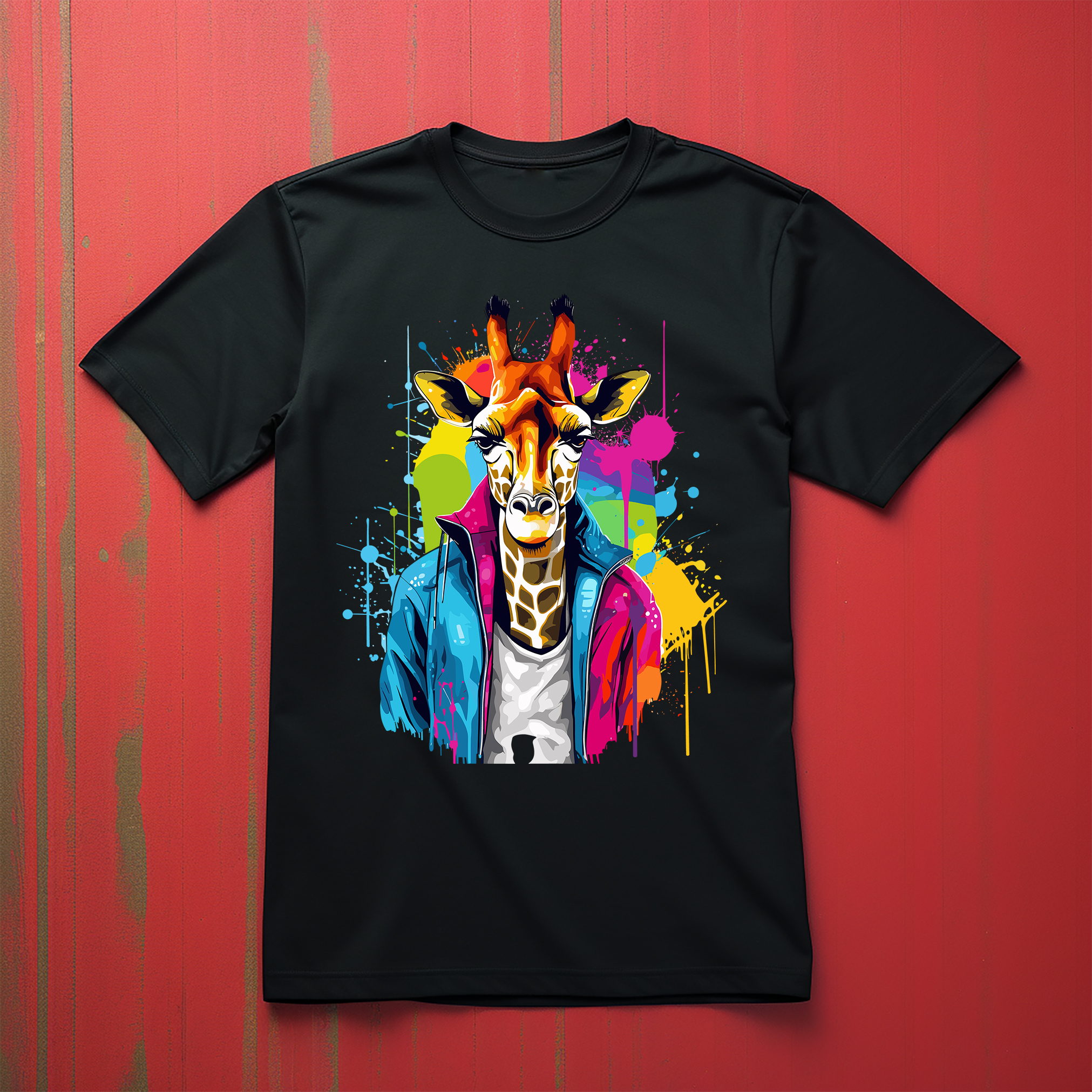 Camiseta Diseño Goteo Pintura Hombre Jirafa - ¡Divertida y Salvaje! Camiseta Divertida, Unisex Pr - Imagen 12 de 38