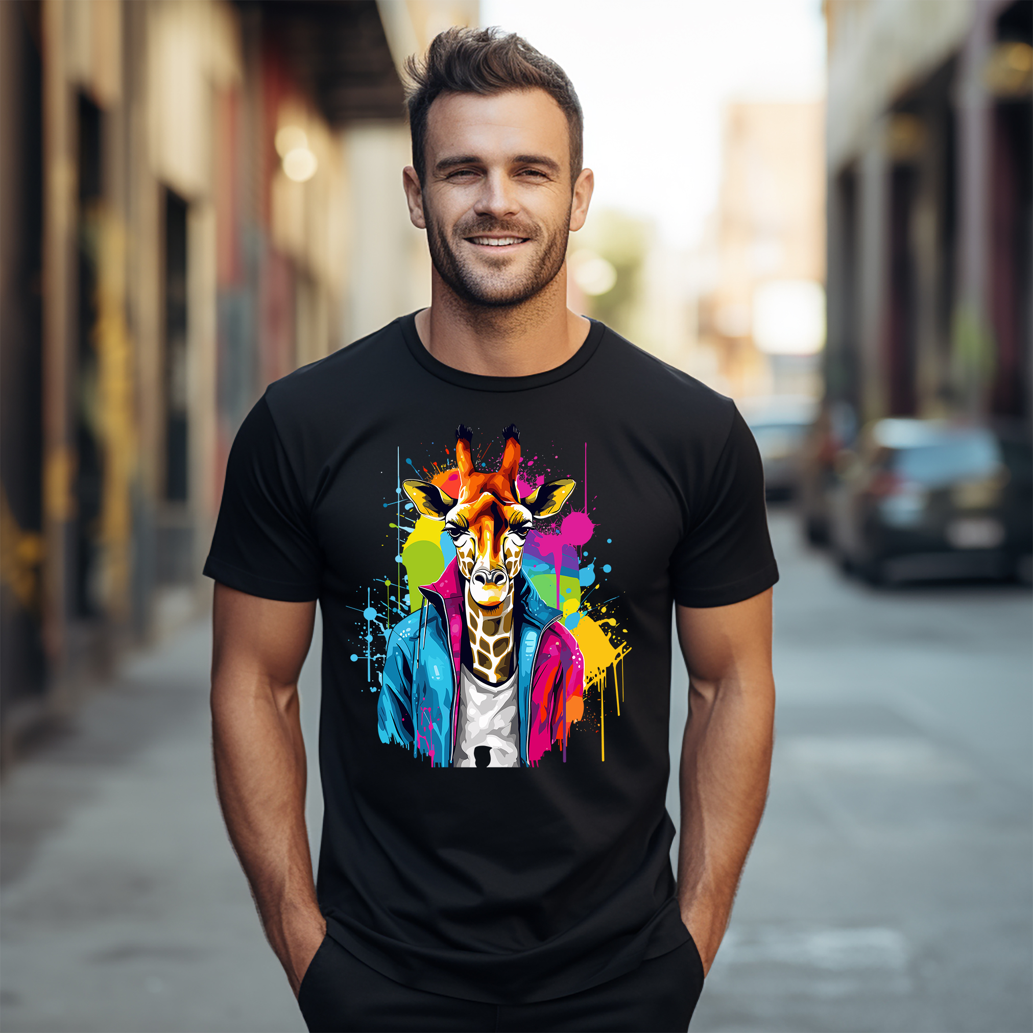 Camiseta Diseño Goteo Pintura Hombre Jirafa - ¡Divertida y Salvaje! Camiseta Divertida, Unisex Pr - Imagen 15 de 38