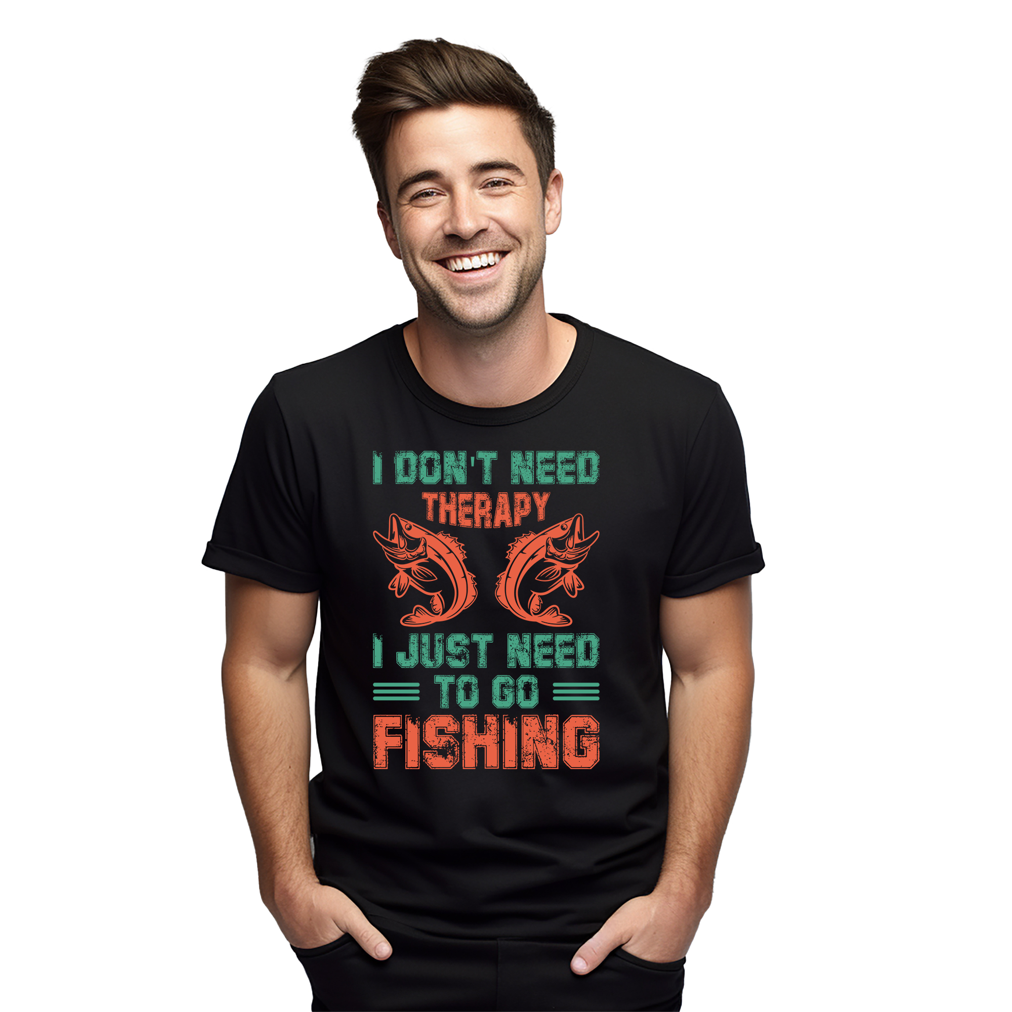 "Solo 32 - ¡No se necesita terapia, solo pesca!" Divertida camiseta de pesca, 100% algodón, - Imagen 14 de 46