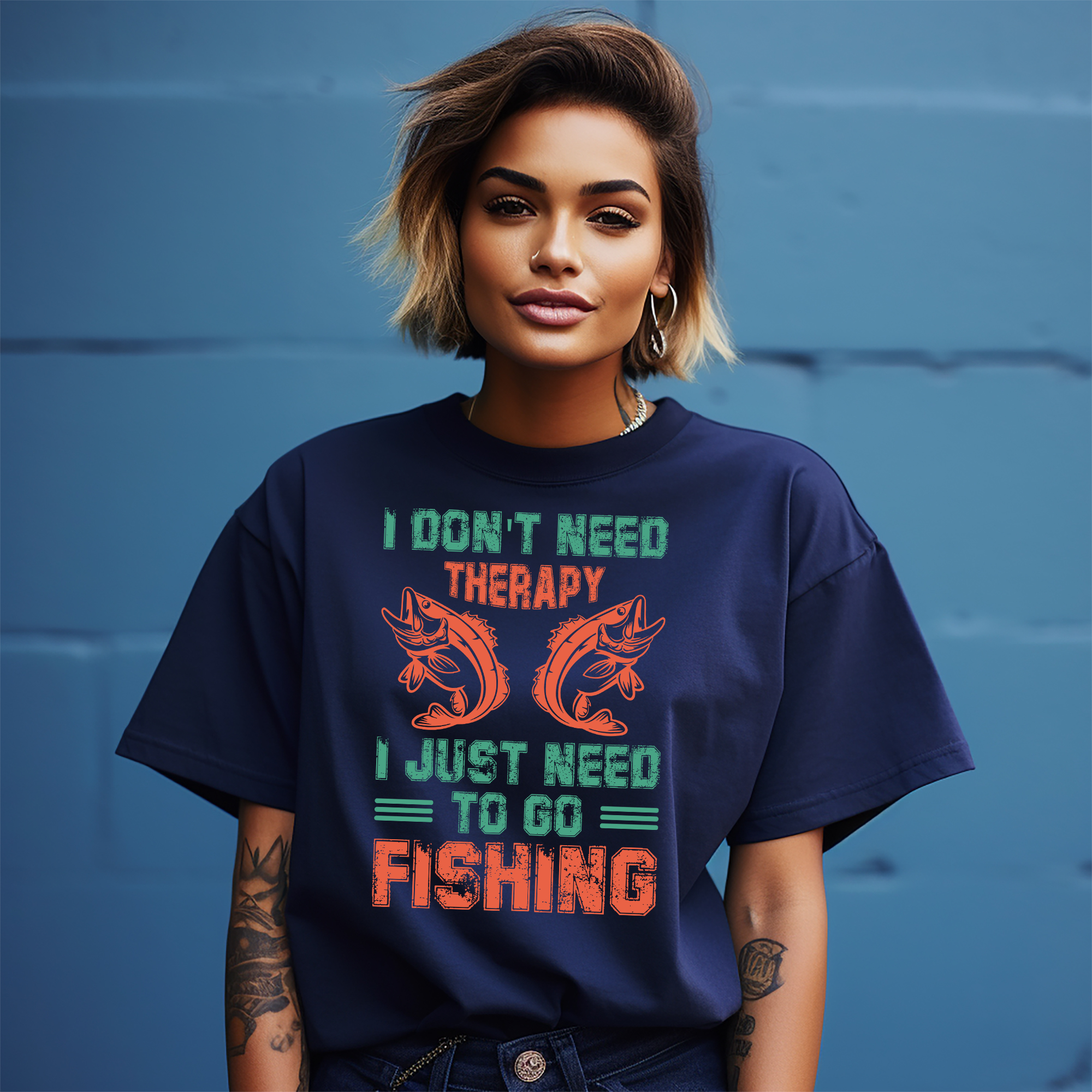 "Solo 32 - ¡No se necesita terapia, solo pesca!" Divertida camiseta de pesca, 100% algodón, - Imagen 15 de 46