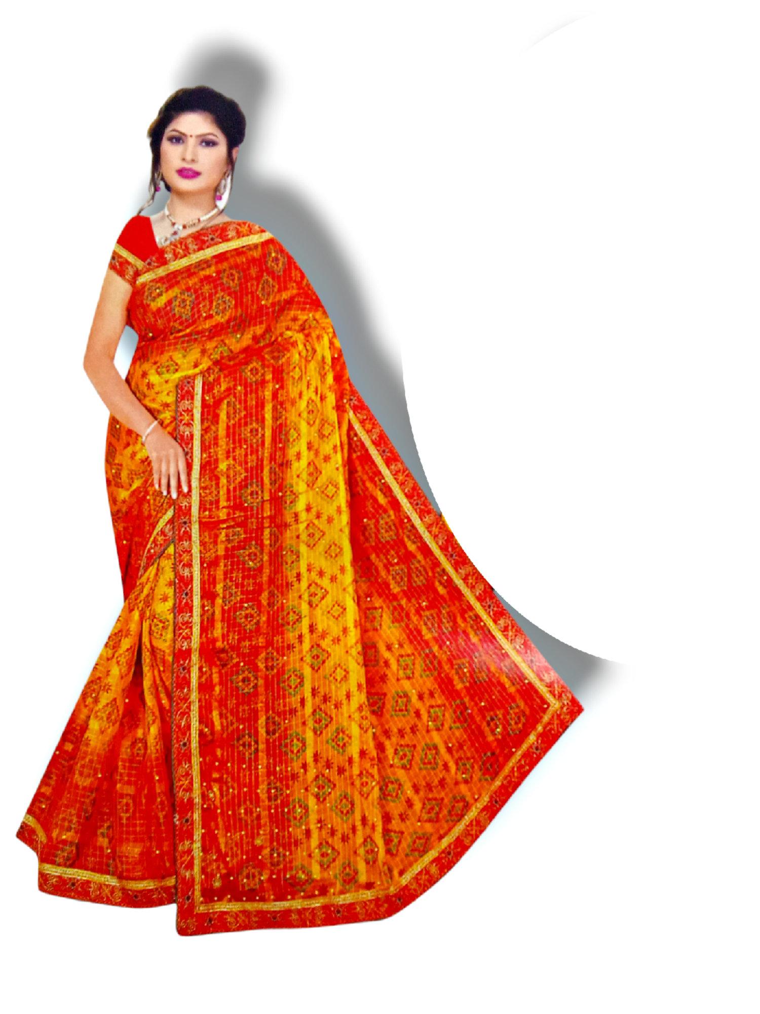 Bella Creation Embroidered Bollywood Net Saree (Multicolor) Wedding Saree  - Web Orange, Free, Saree