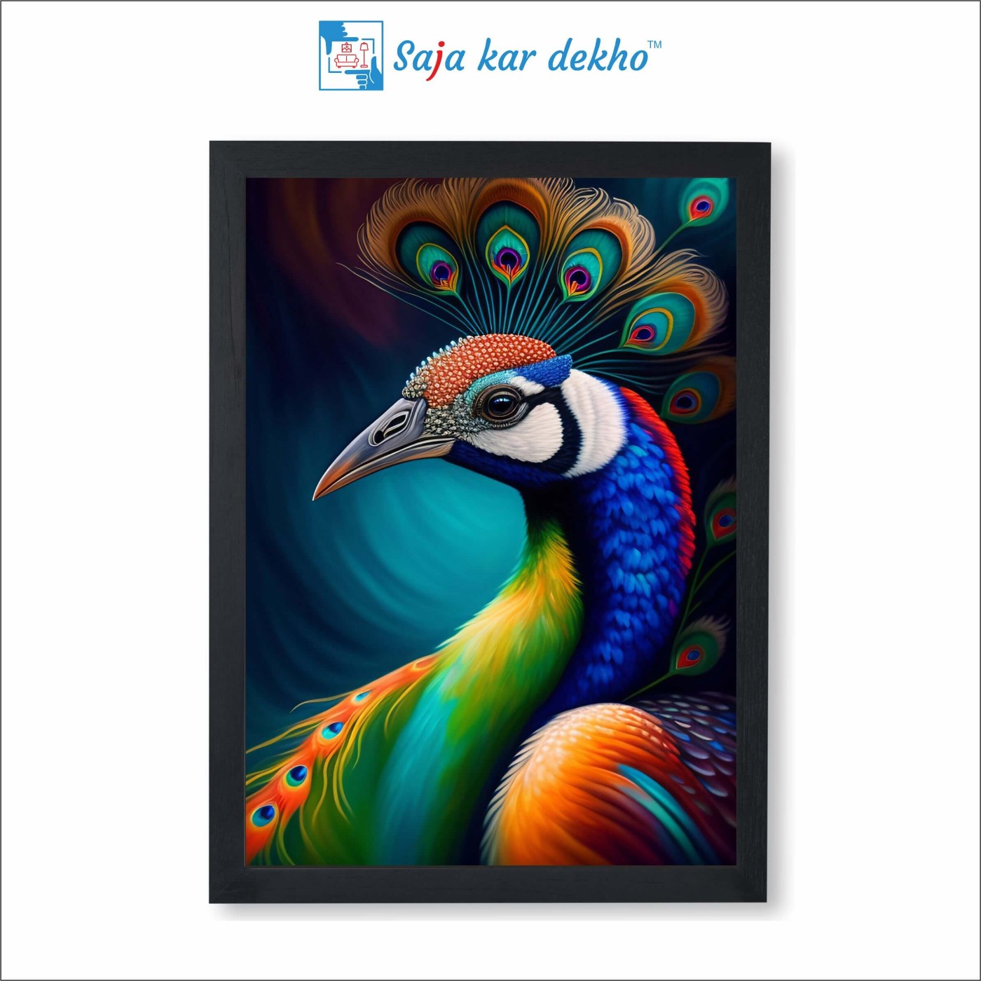 SAJA KAR DEKHO Peacock High Quality Weather Resistant HD Wall Frame | 18 x 12 inch | - 18 X 12 inch