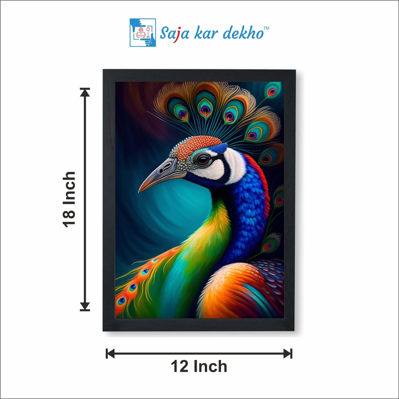 SAJA KAR DEKHO Peacock High Quality Weather Resistant HD Wall Frame | 18 x 12 inch | - 18 X 12 inch