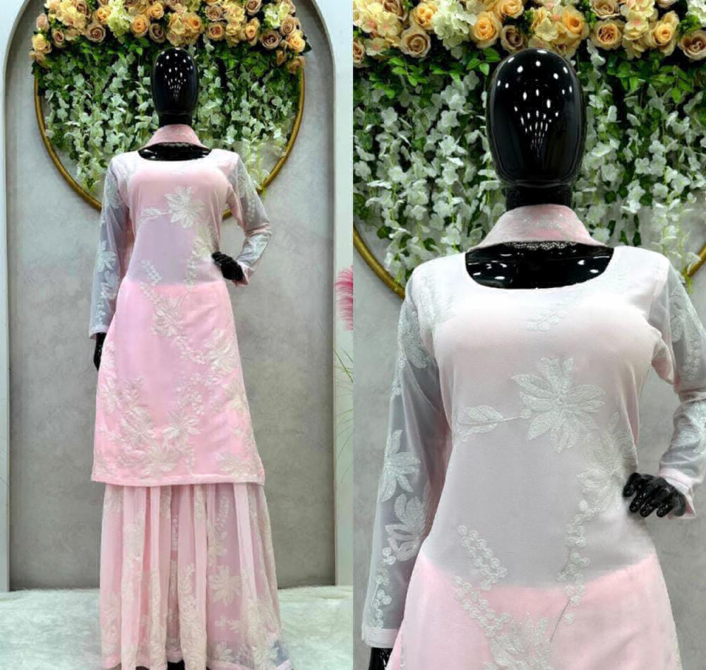 Beautiful Designer Suit - Pink Lace, Free Size Up To 42