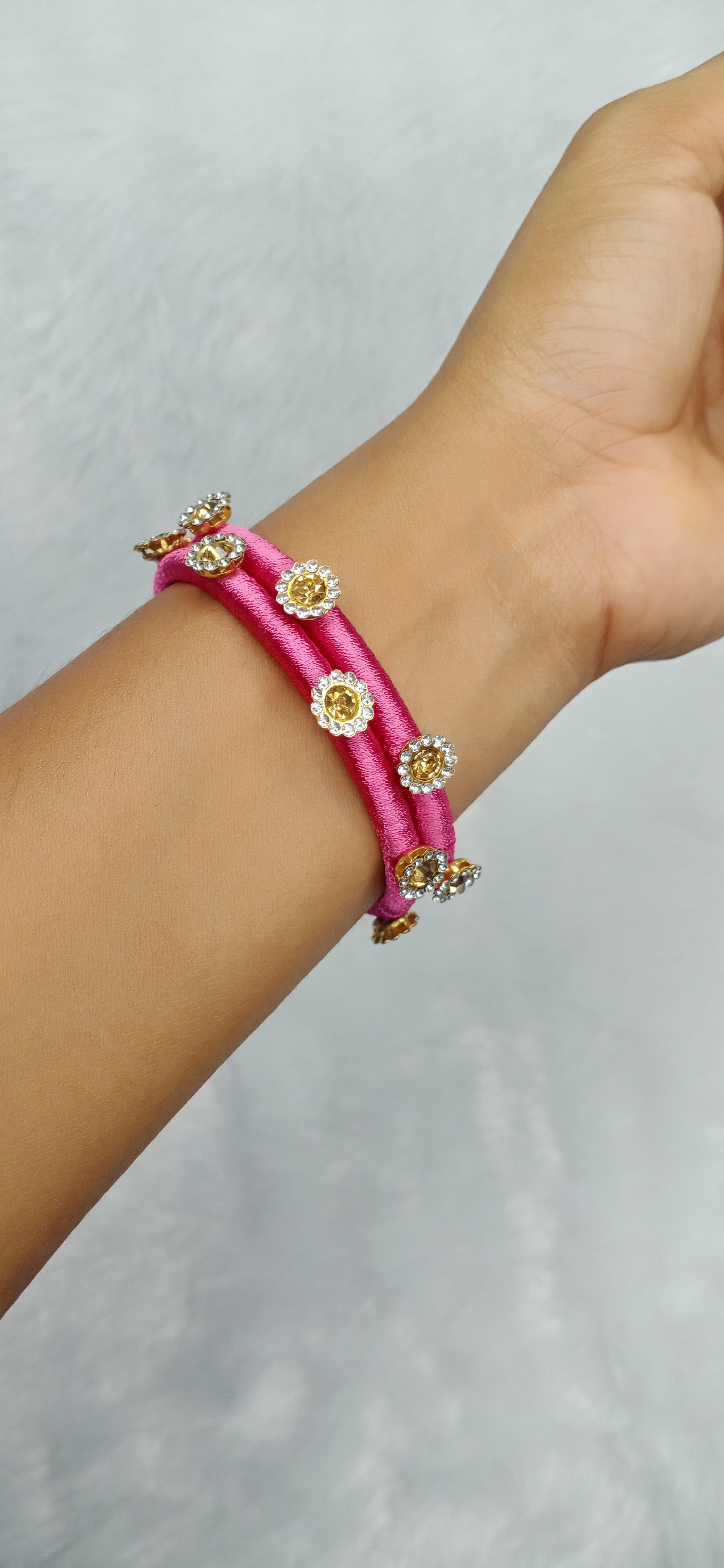 Pink Flower Kundan Bangles - 2.10