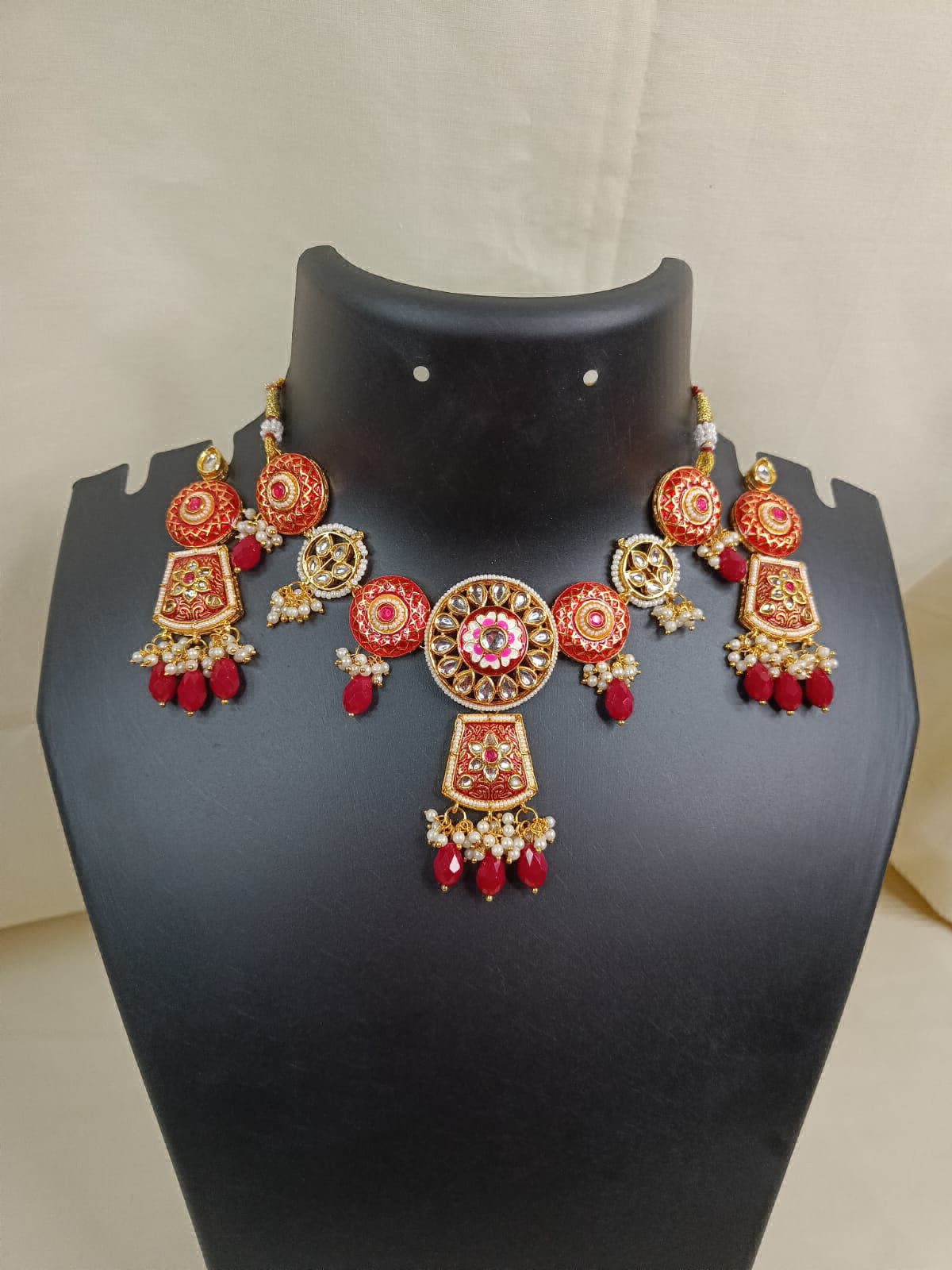 Red Meenakari Kundan Necklace 