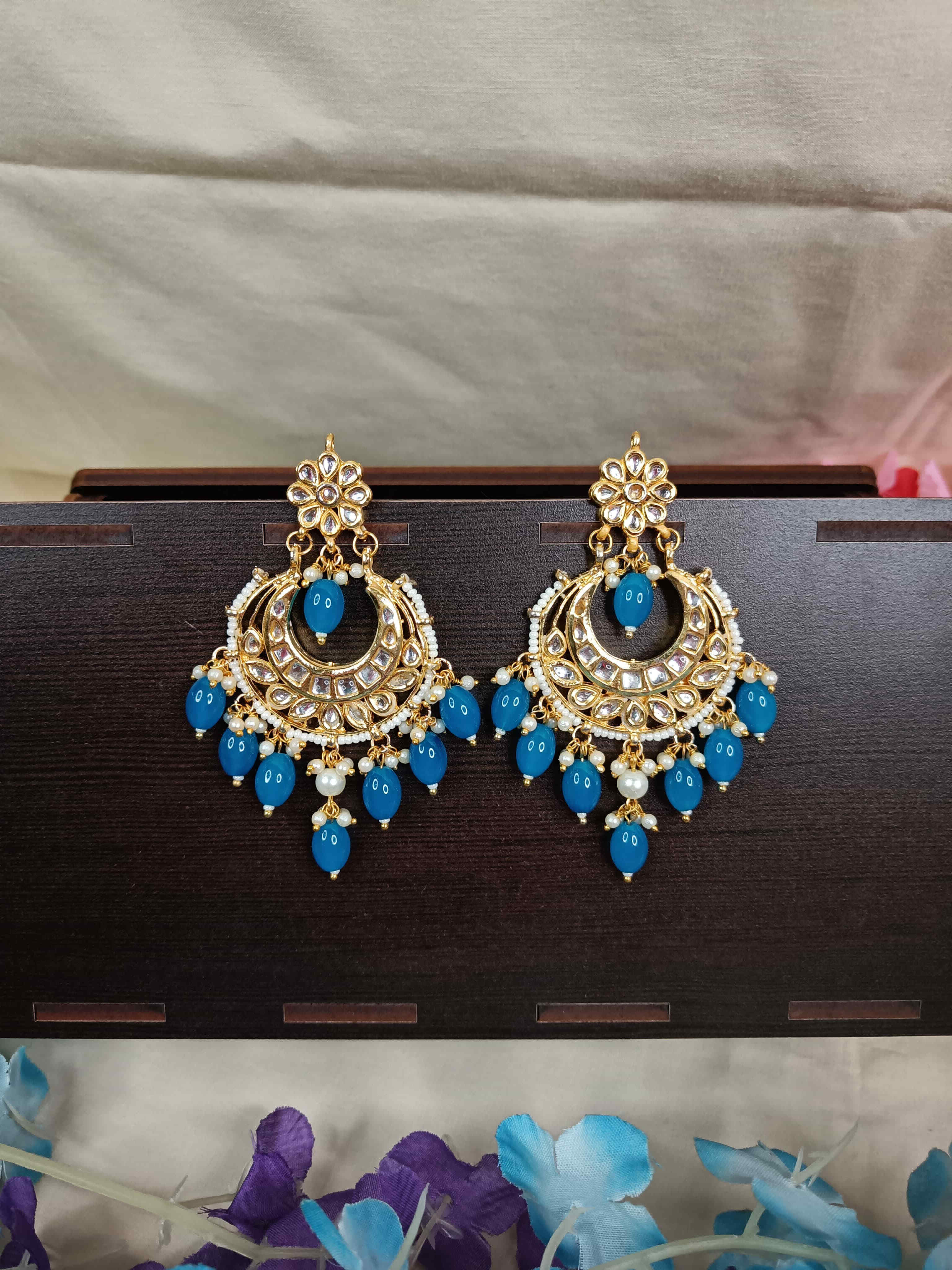 Kundan Chandbali Earrings  - Curious Blue