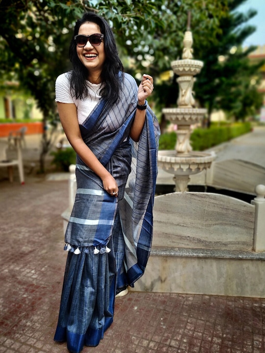 Blue Striped Kota Saree