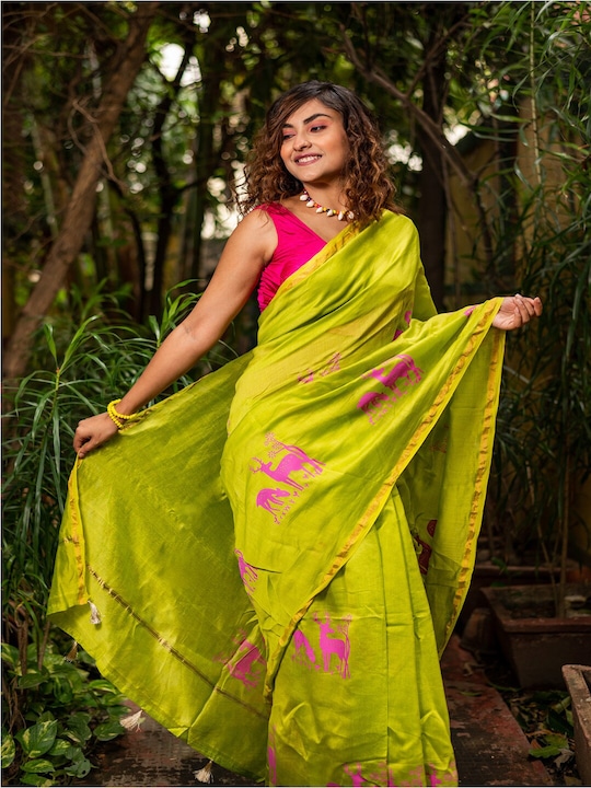 Ethnic Motifs Printed Chanderi Silk Block Print Saree