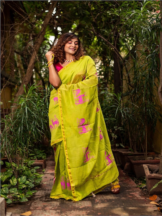 Ethnic Motifs Printed Chanderi Silk Block Print Saree