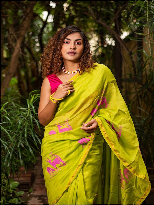 Ethnic Motifs Printed Chanderi Silk Block Print Saree