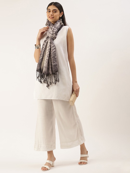 Cream-Coloured & Black Abstract Print Stole