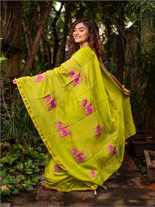 Ethnic Motifs Printed Chanderi Silk Block Print Saree