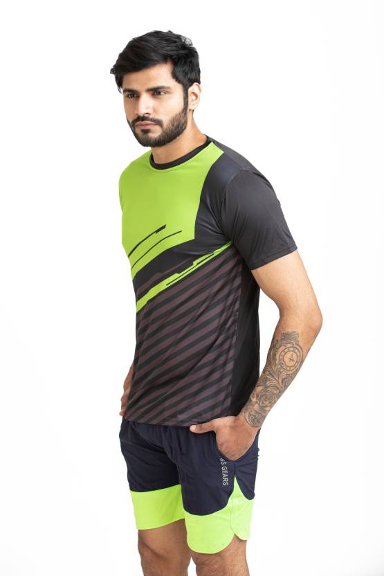 YBTS9018MEN Men Colorblock Round Neck Polyester Multicolor T-Shirt