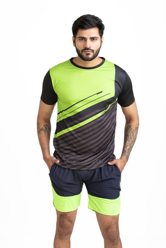 YBTS9018MEN Men Colorblock Round Neck Polyester Multicolor T-Shirt
