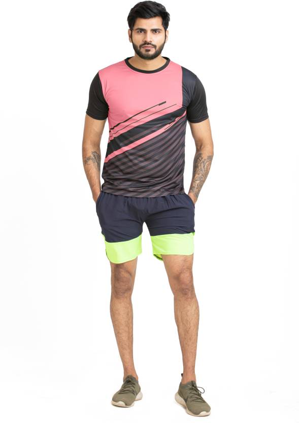 Men Colorblock Round Neck Polyester Multicolor T-Shirt