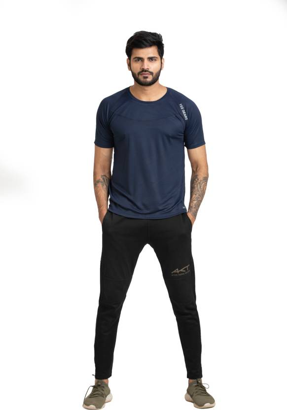 Men Solid Round Neck Polyester Blue T-Shirt