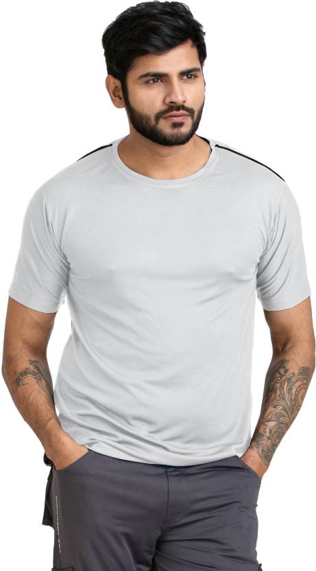 Solid Men Round Neck with Cool Rush Technology Men Solid Round Neck Polyester White T-Shirt
